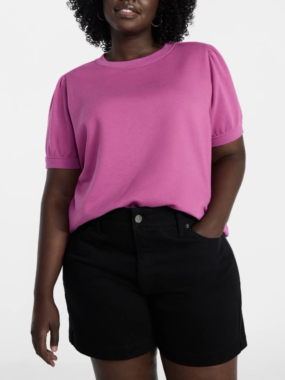 Sweatshirt with Short Puff Sleeves